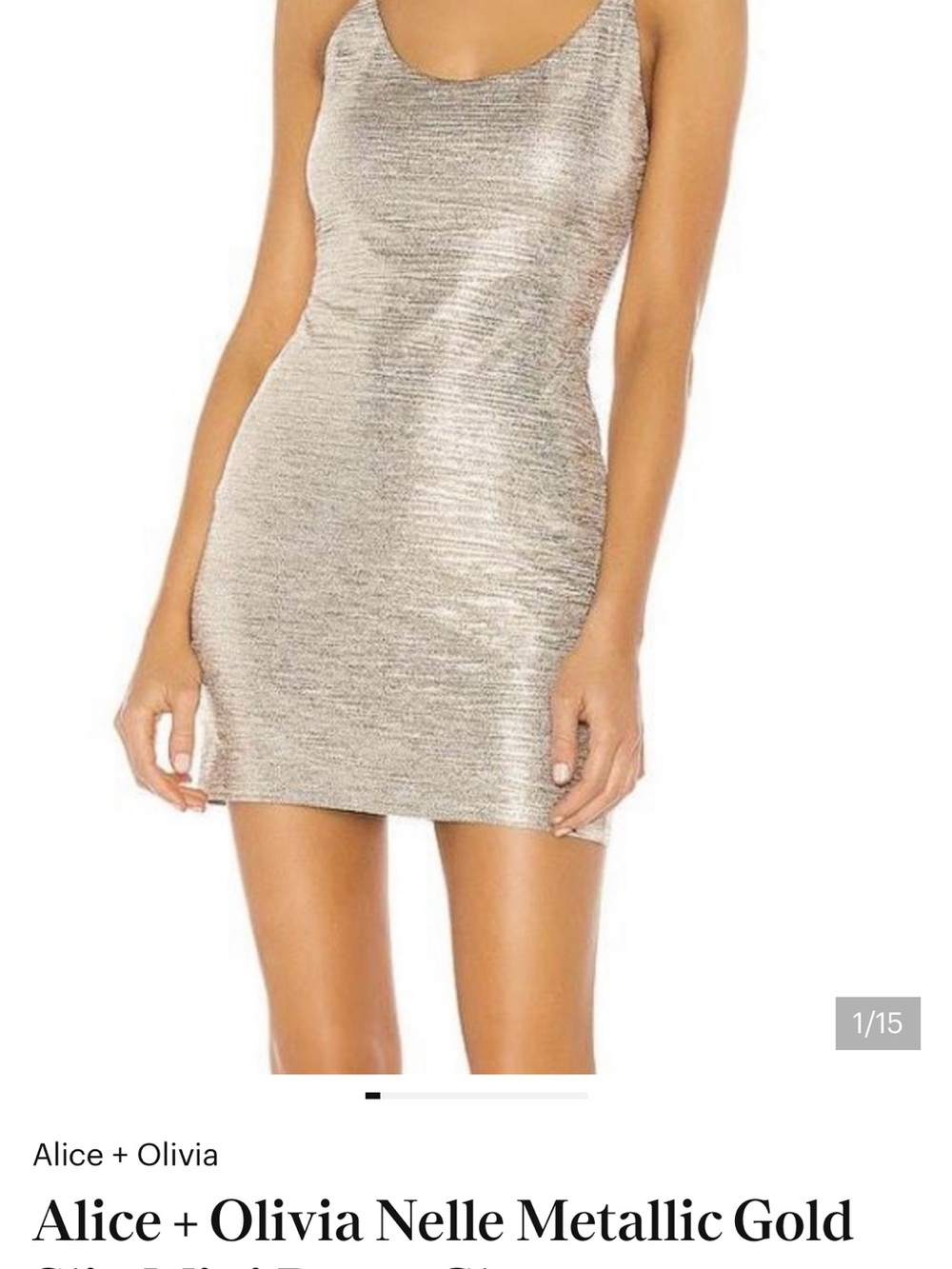 Alice + Olivia Metallic Gold Scoop Neck Mini Dress